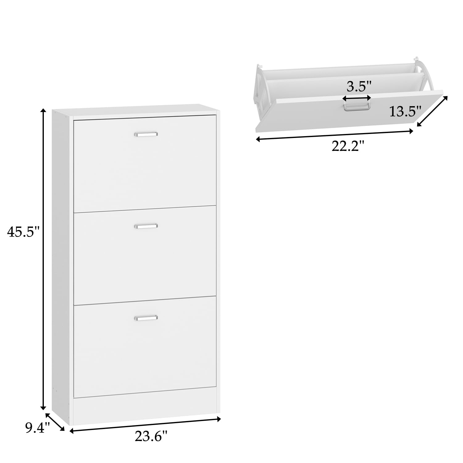 Modern Slim Shoe Storage Cabinet with 3 Flip Drawers - Wooden Narrow Shoe Rack Organizer for Entryway, Hidden Shoe Cabinet with Removable Shelf - Perfect for Small Spaces, Apartments & Closet Organization (White)