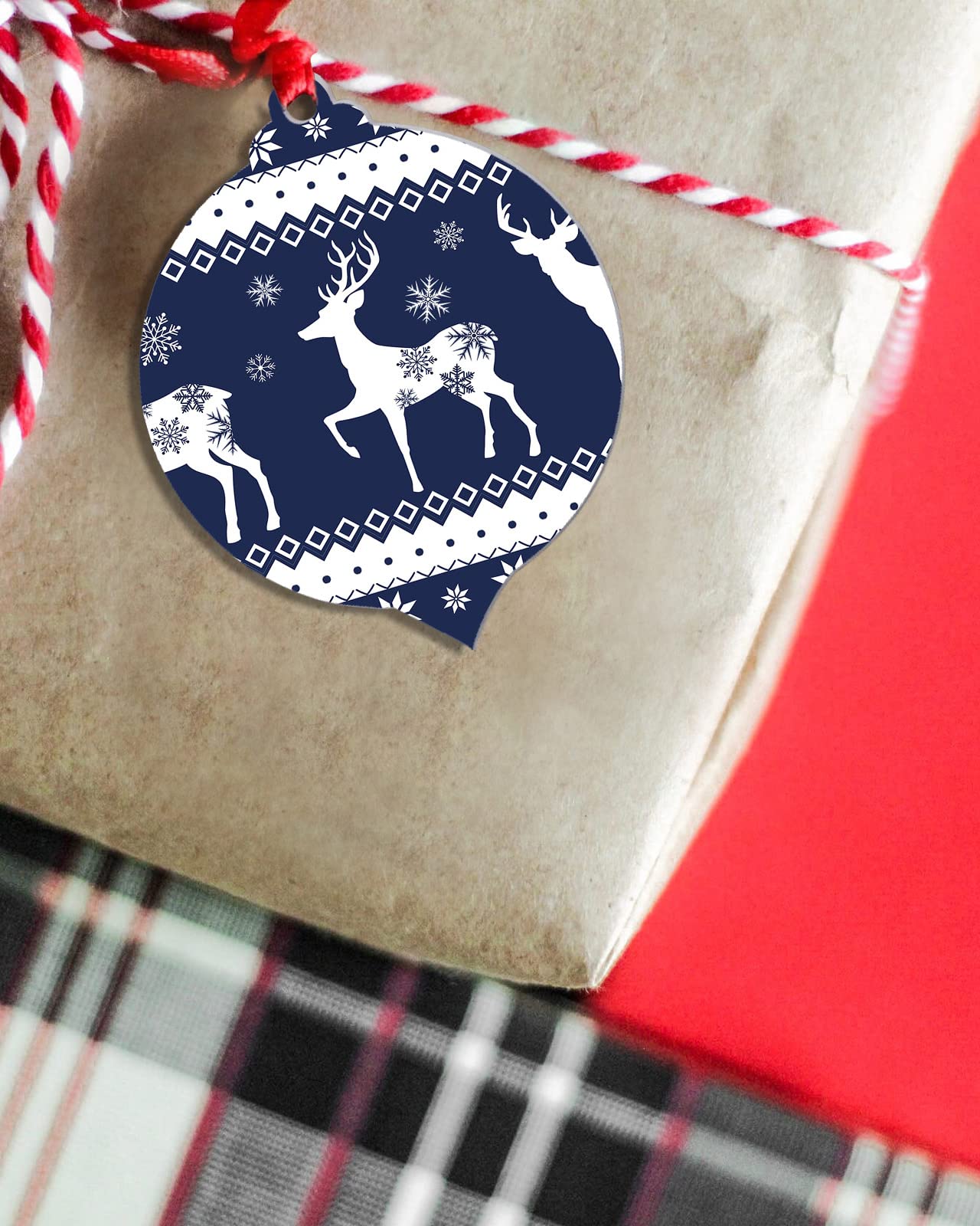 10pcs Christmas Elk Tree Ornaments with Snowflake Blue Backdrop - Round Hanging Decorations for Xmas Holiday Party, Home & Office Decoration - Perfect for Christmas Trees, Gifts, and Festive Celebrations