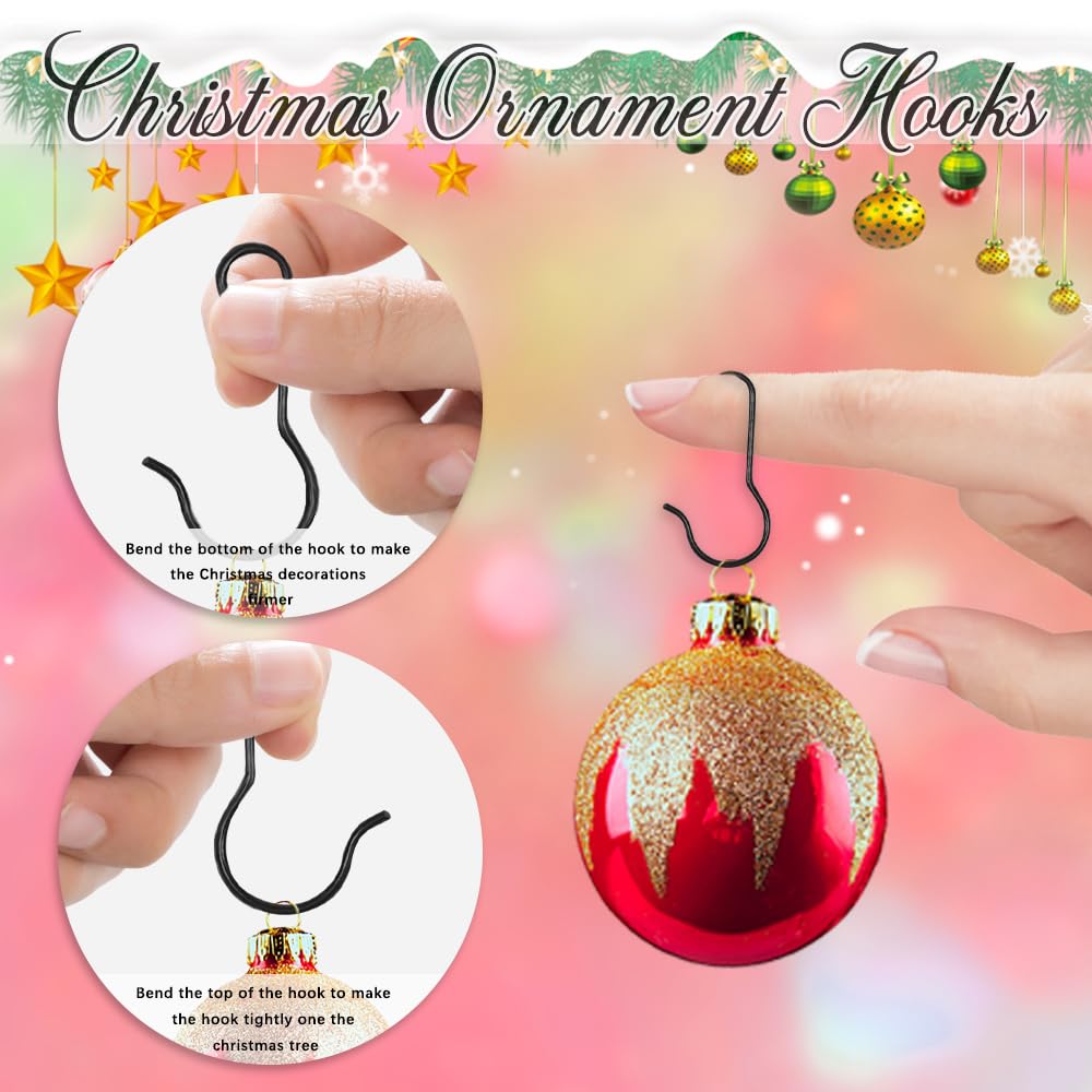 100PCS Black Christmas Ornament Hooks with Storage Box - Durable Tree Hangers for Holiday Decorations | Perfect for Xmas Tree Decorating, Wreaths & Gift Packaging