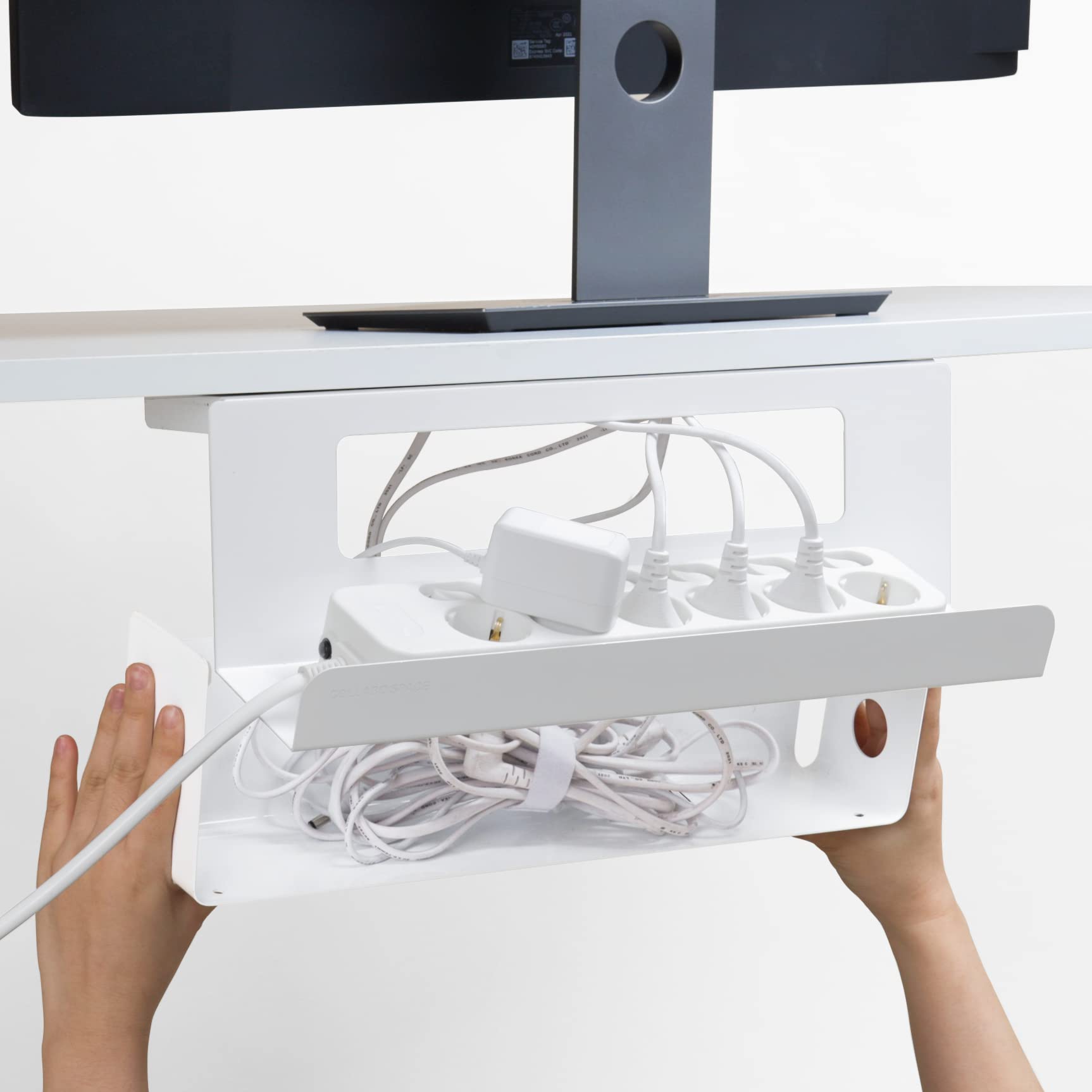 White Magnetic Under Desk Cable Management Cover - No Drilling Required Cable Organizer for Home Office & Gaming Setup