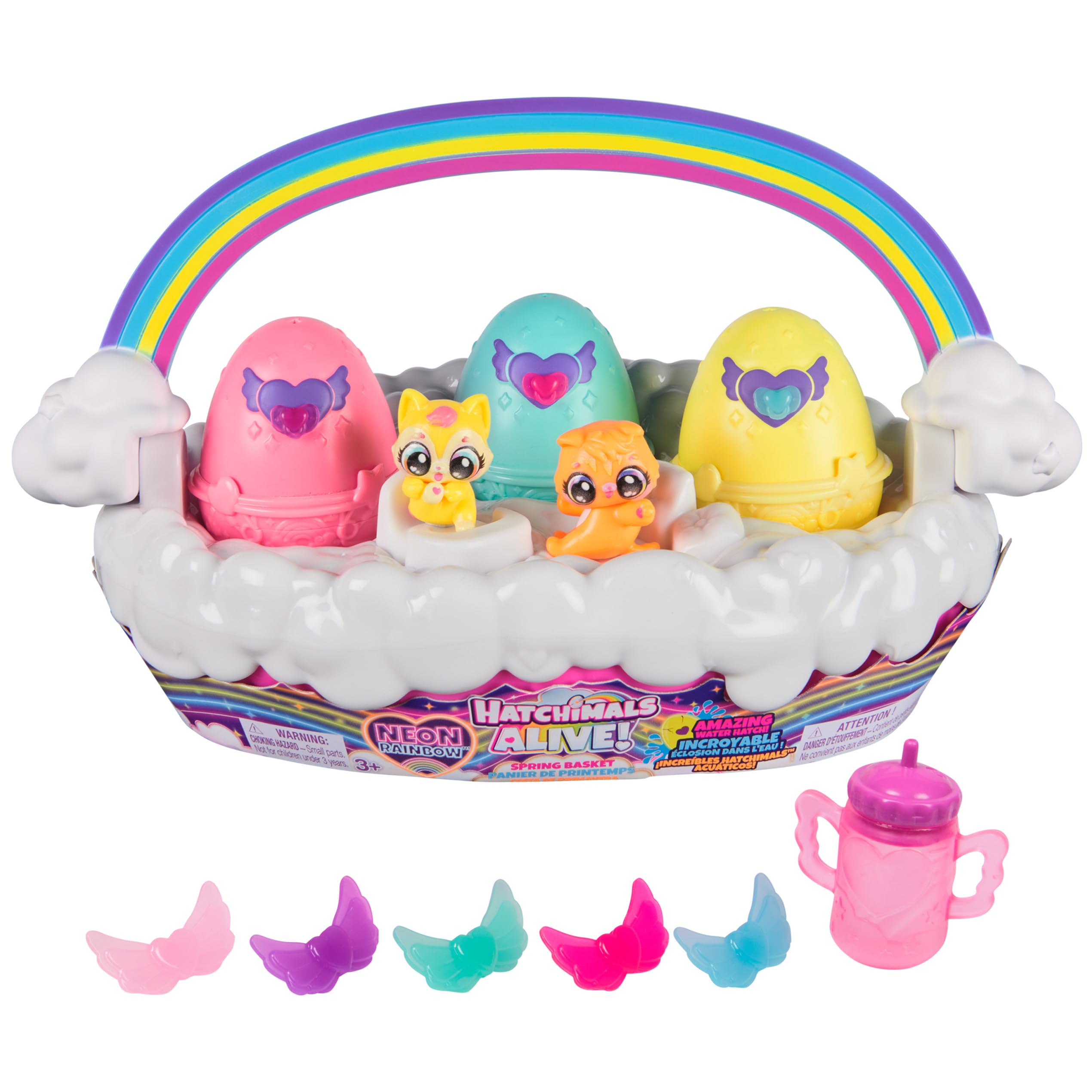 Hatchimals Alive Neon Rainbow Spring Basket Toy - 3 Self-Hatching Easter Eggs, Interactive Kids Toy for Girls & Boys Ages 3+ | Fun Birthday Gift & Easter Basket Stuffers for Toddlers | Perfect for Easter Celebrations, Playtime & Surprise Egg Hunts