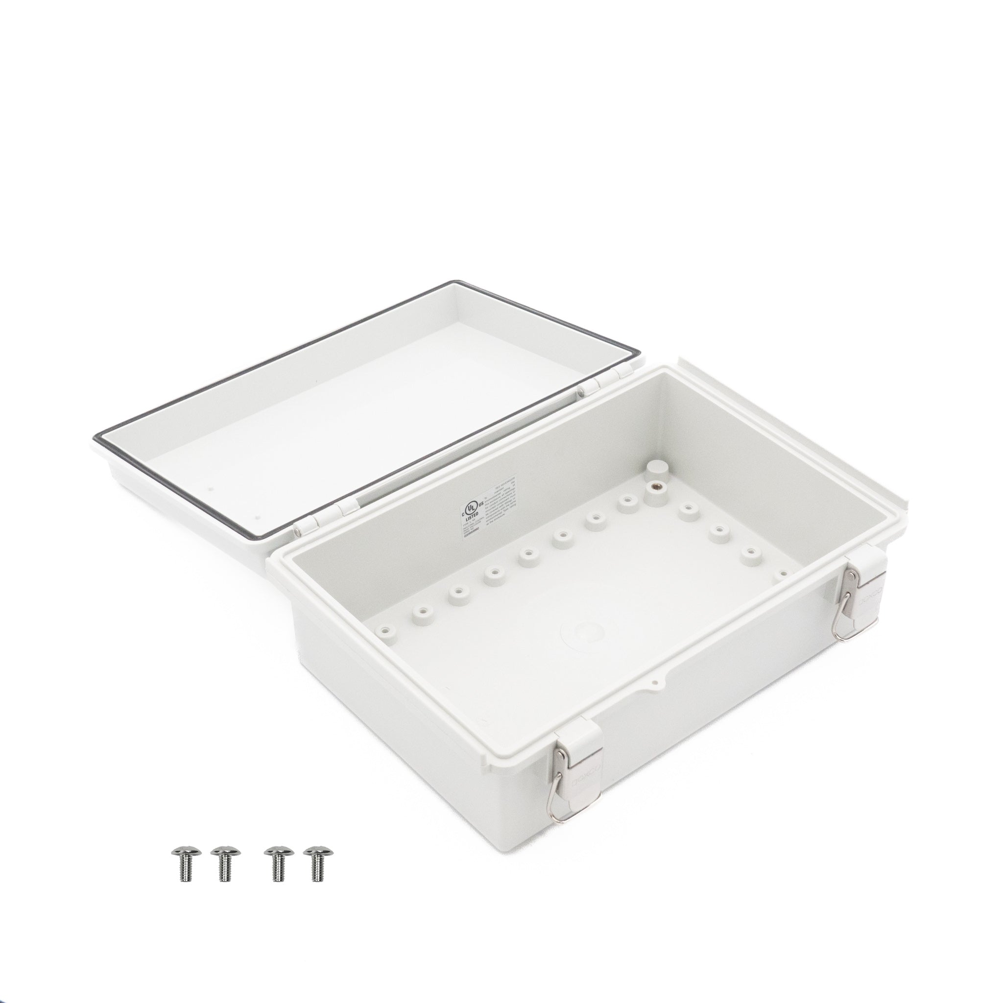 Boxco P Series 7.48x11.02x3.94 Inch Plastic Enclosure - IP67 Waterproof, IK08 Impact Resistant, Polycarbonate Grey Case with Molded Hinge & Latch for Outdoor Electrical Equipment Protection
