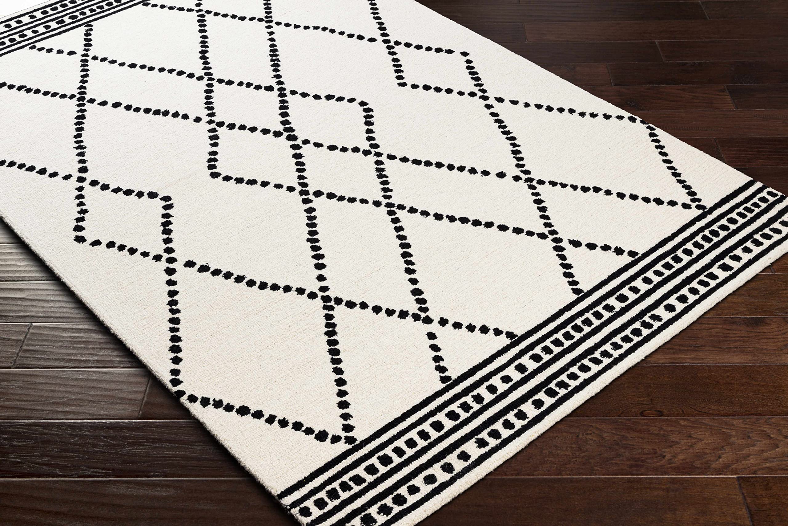 Hauteloom Tamayo Wool Area Rug 8' x 10' - Modern Black & Beige Living Room Bedroom Rug - Soft & Durable for Home Decor, Office, Dining Room