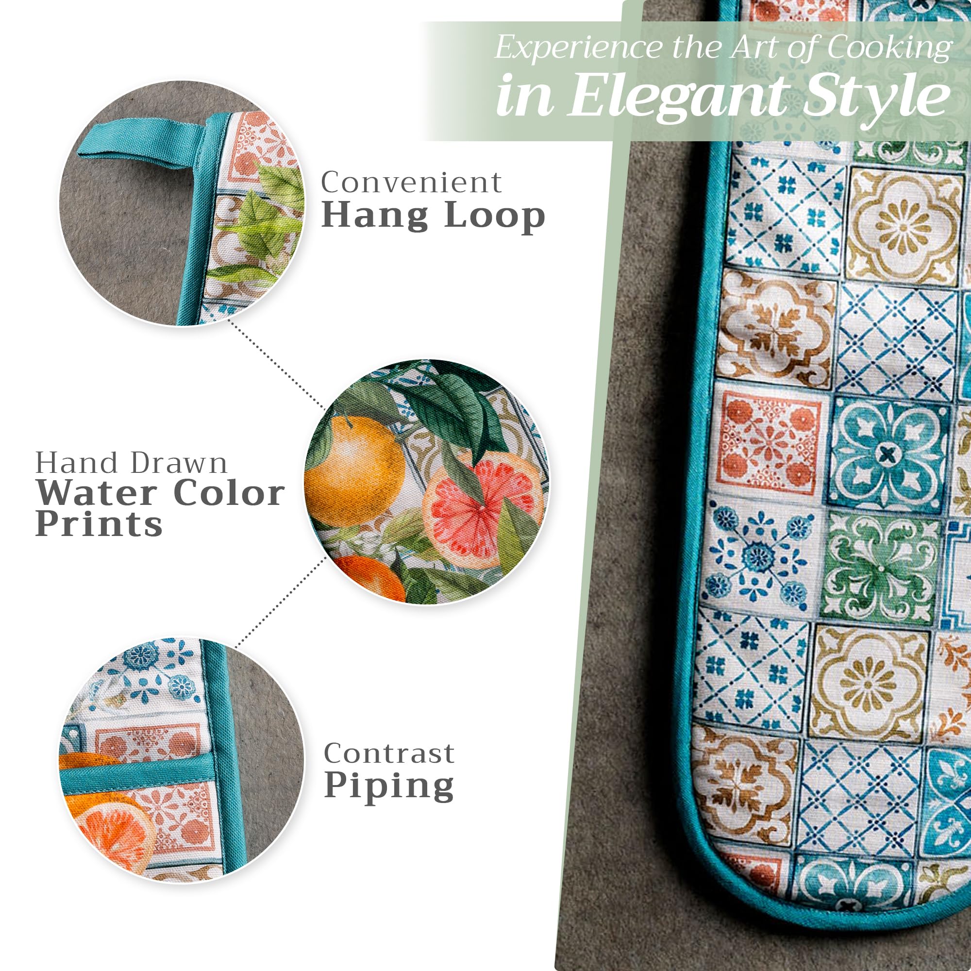 Hermès-Inspired Double Oven Mitts Set - 100% Cotton Heat Resistant Gloves (7