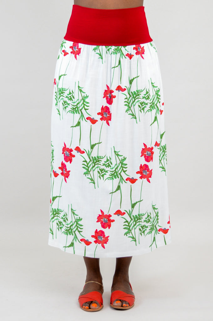 Blythe Skirt with Poppy Print - Soft Linen Bamboo Blend - Perfect for Summer Outfits & Casual Wear