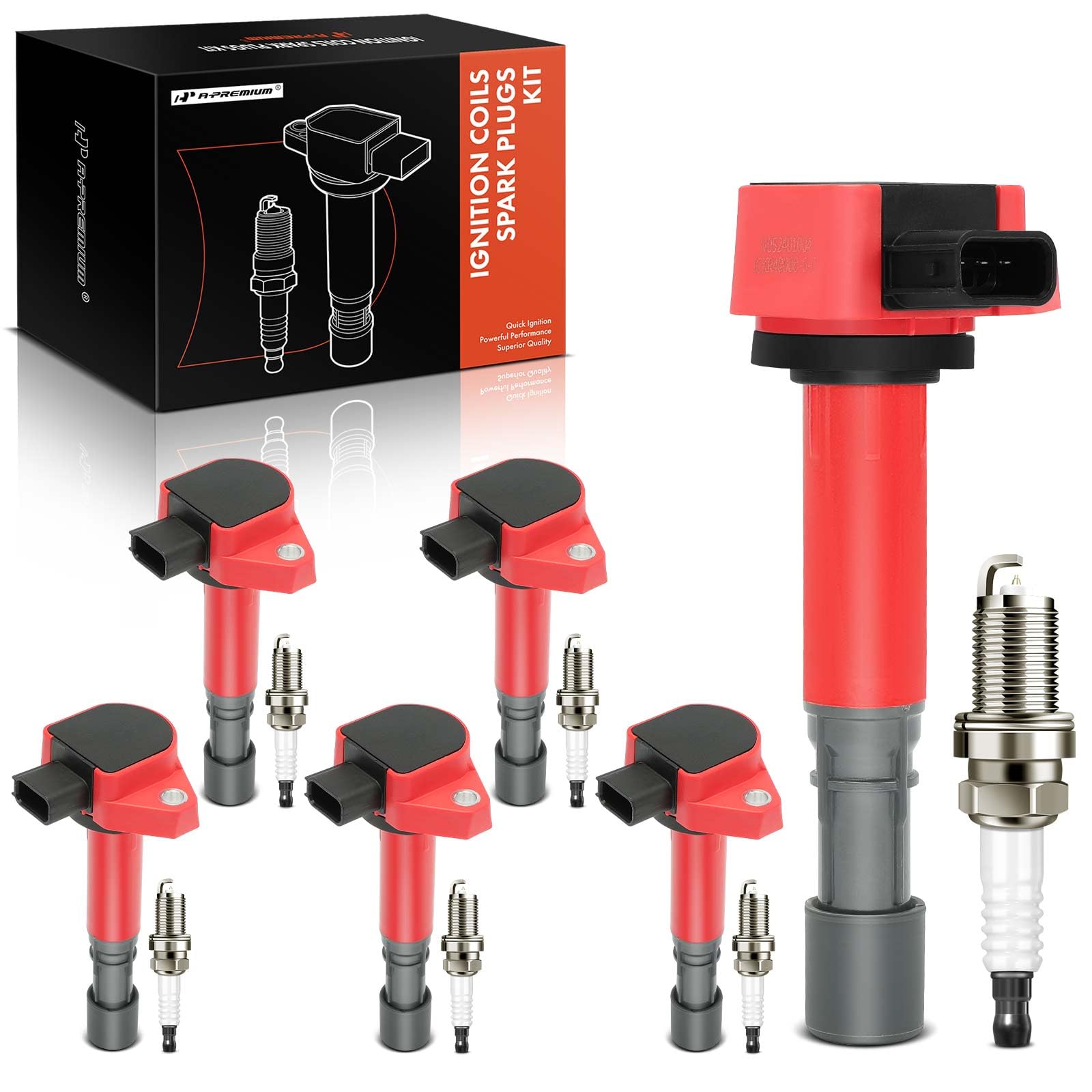 Premium 12-Piece Ignition Coil Pack & Iridium Spark Plugs Set - Compatible with Honda Pilot 2005-2008, Ridgeline 2006-2008, Acura MDX 2003-2006, Saturn Vue 2004-2007 (3.5L V6, Part #30520PDKA01) - Red - Improve Engine Performance & Fuel Efficiency for Smooth Driving