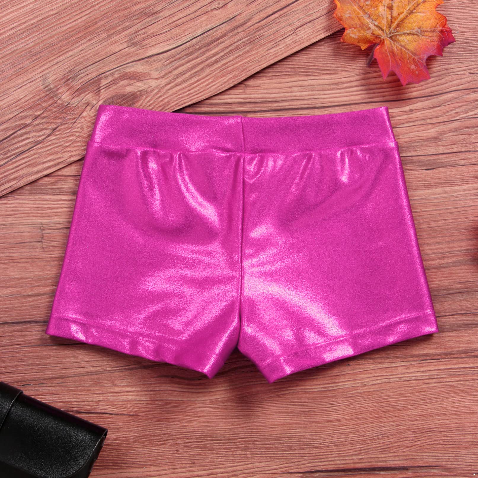Kids Girls Shiny Metallic Ballet Dance Shorts - Athletic Gym Gymnastics Yoga Workout Shorts Bottoms for Dance Class, Fitness Training & Casual Wear