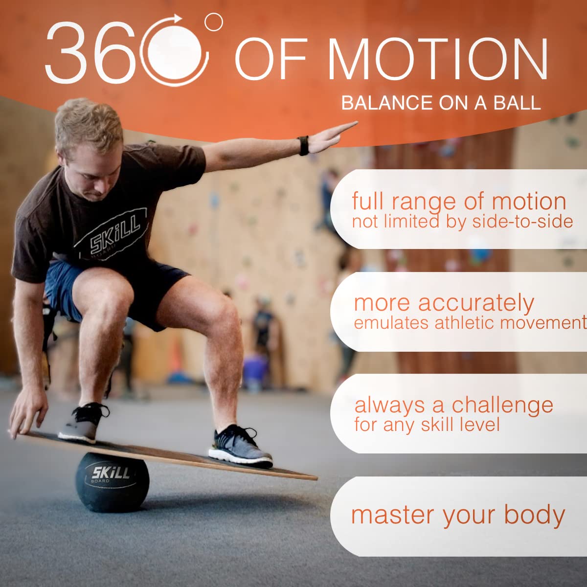 The Skill Board - Premium Wooden Balance Board for Adults & Teens - Wobble Board Trainer for Fitness, Yoga, Surfing, Skate Training - Perfect for Home Gym, Office Standing Desk, Outdoor Games - Includes Exercise Ball, Pump & Non-Slip Grip Tape