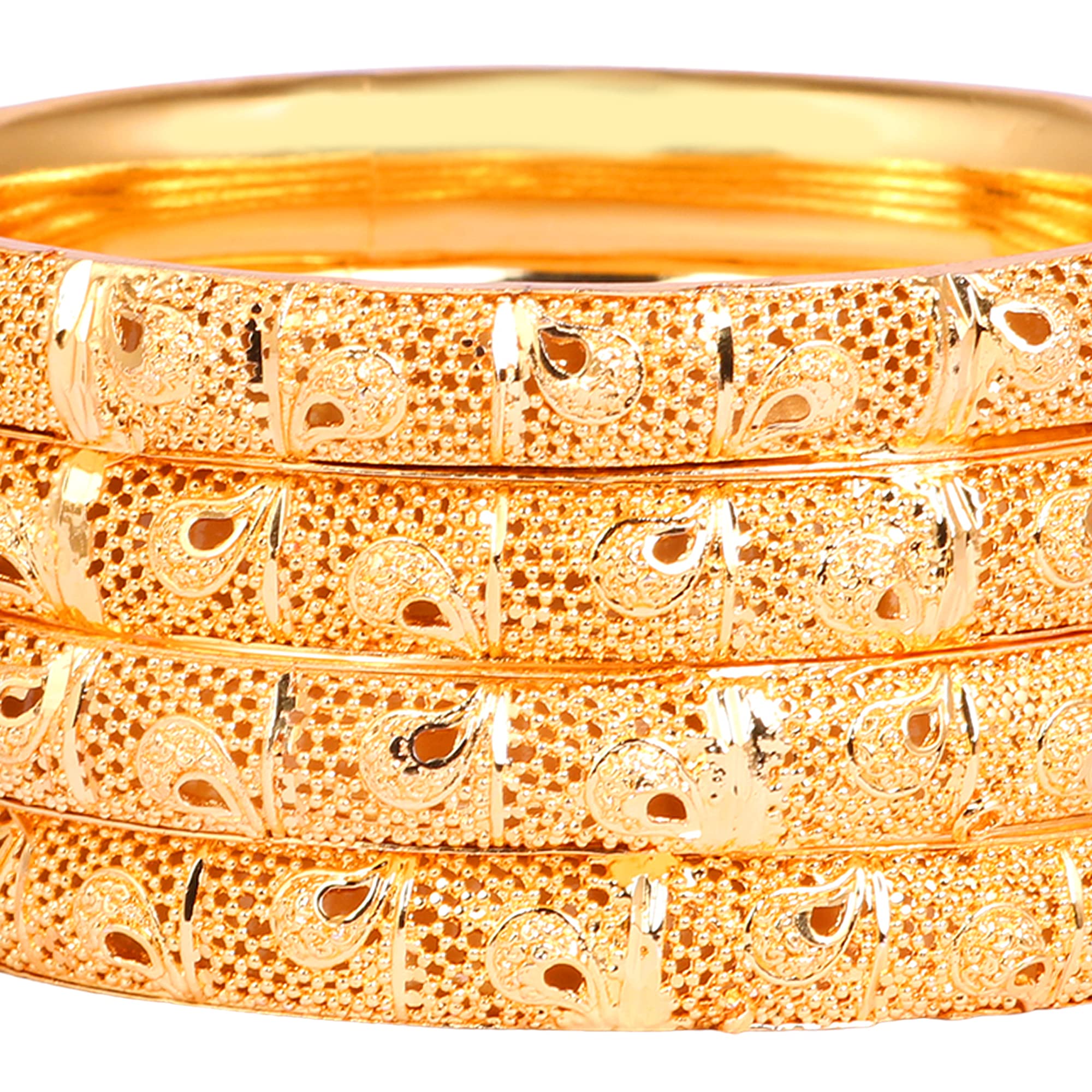 Indian Gold Plated Bangles Set of 4 - Traditional Pola Bracelets for Women, Bollywood Style Jewelry, Trendy Costume Bangles for Weddings, Parties & Festive Occasions