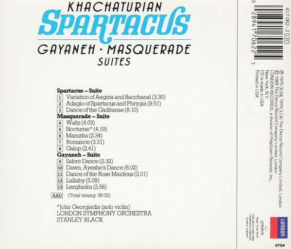 Aram Khachaturian - Spartacus, Gayaneh, Masquerade Suites CD Album (New or Mint Condition) | Classical Music for Relaxation, Study & Dinner Parties