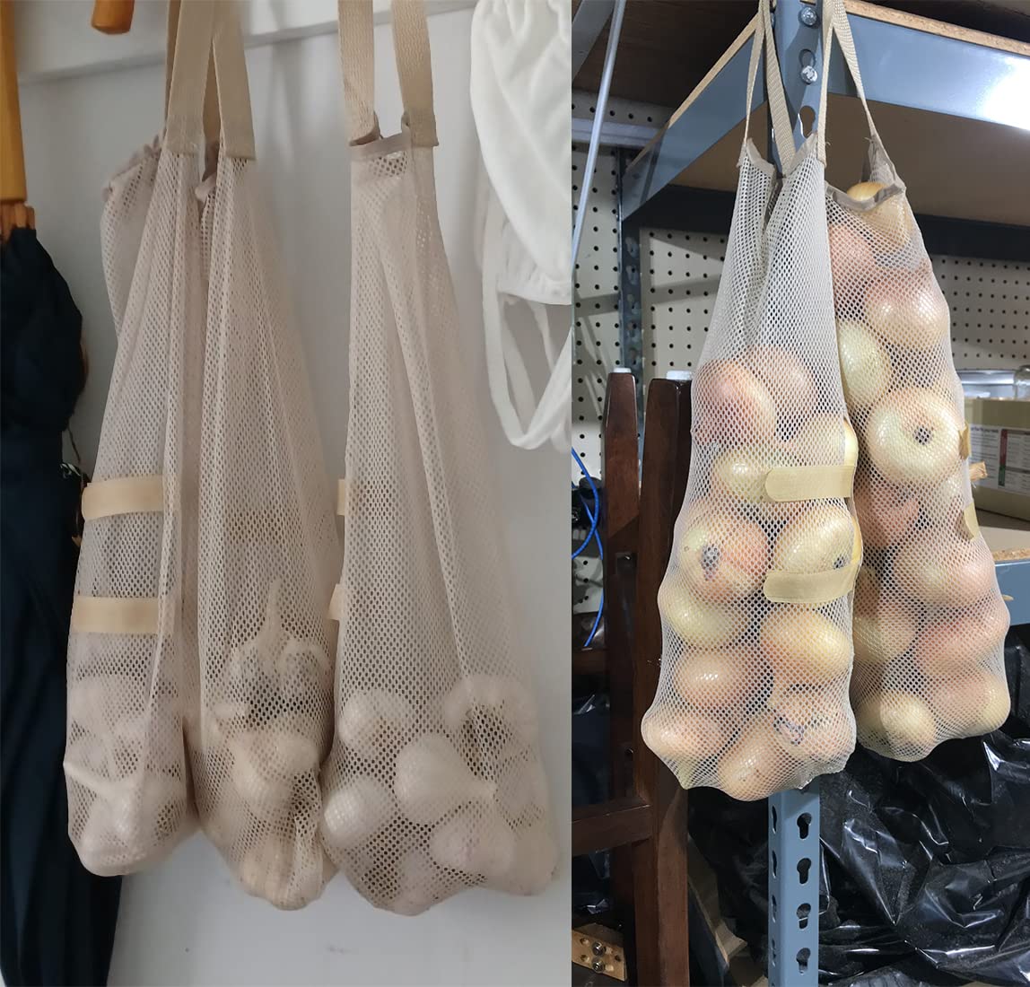 Ahyuan 5-Pack Hanging Mesh Storage Bags for Onions, Garlic, Potatoes - Large Reusable Produce Bags for Fruits & Vegetables - Perfect for Home, RV, Camper, and Kitchen Organization