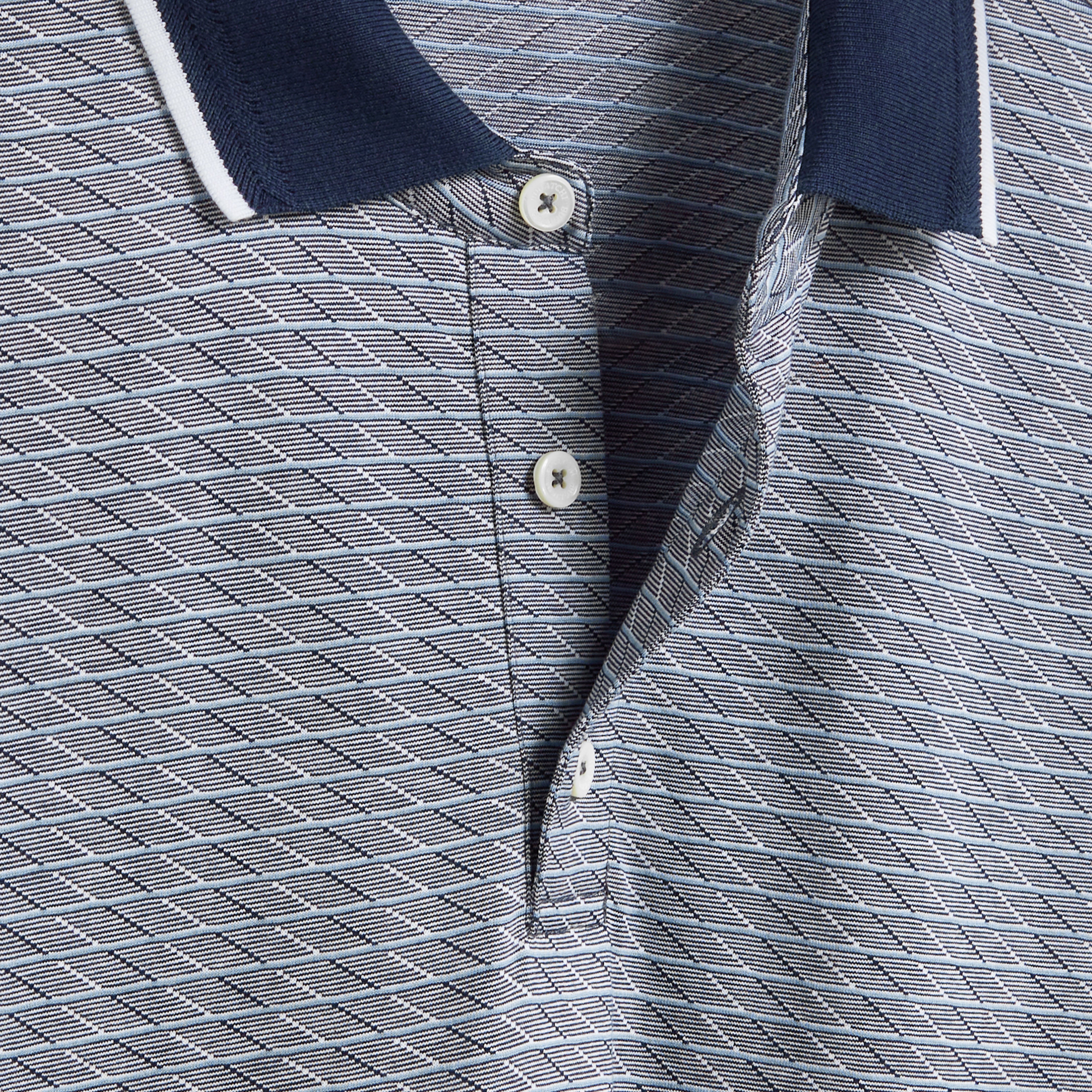 Stylish Geometric Print Polo Shirt for Men - Navy Blue Casual Business Wear | Perfect for Office, Golf & Weekend Outings