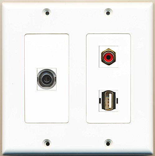 RiteAV 2 Gang Wall Plate with 1 Port RCA Red, 1 Port USB A-A, and 1 Port 3.5mm Audio Jack - Perfect for Home Theater, Office, and Conference Room AV Installations