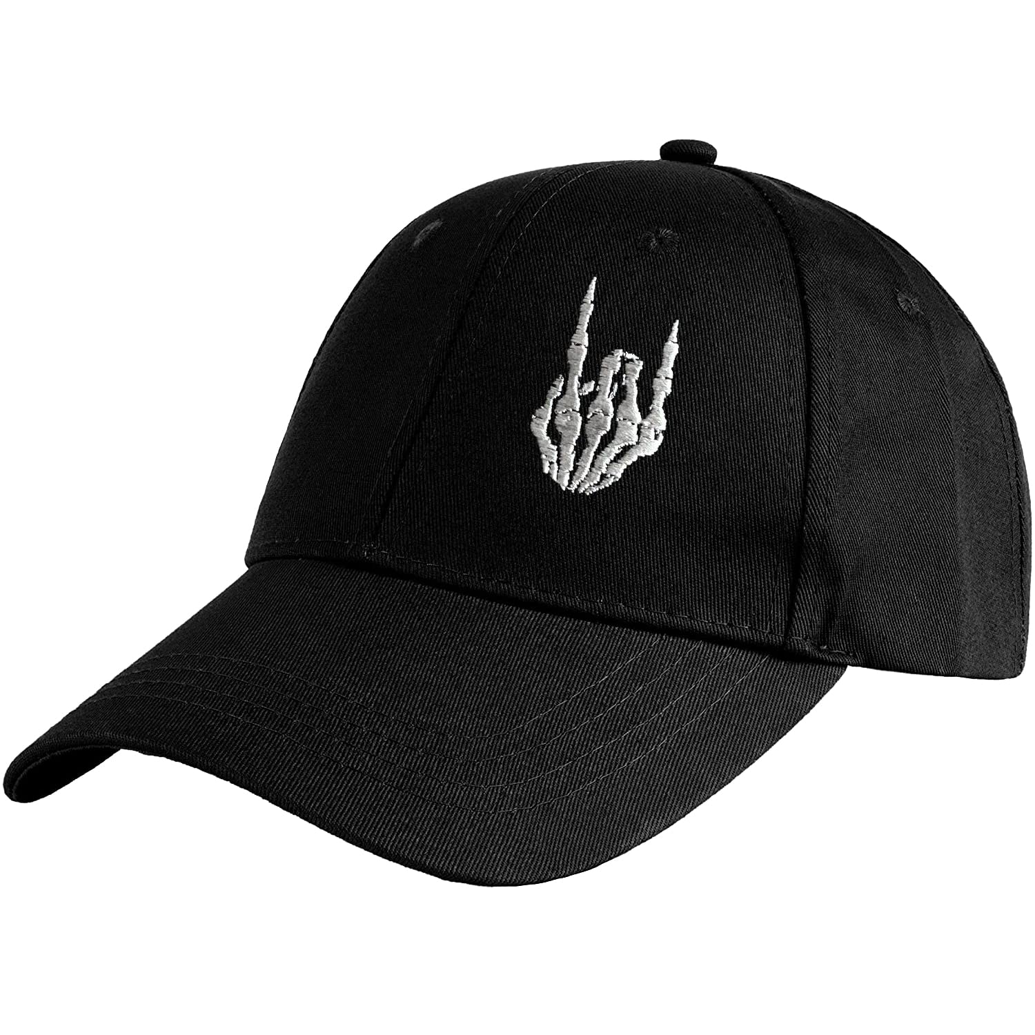 KUBILA Embroidered Skeleton Hand Baseball Cap - Funny Black Snapback Dad Hat for Men & Women | Gothic Fashion Accessory for Halloween, Cosplay, and Streetwear Outfits