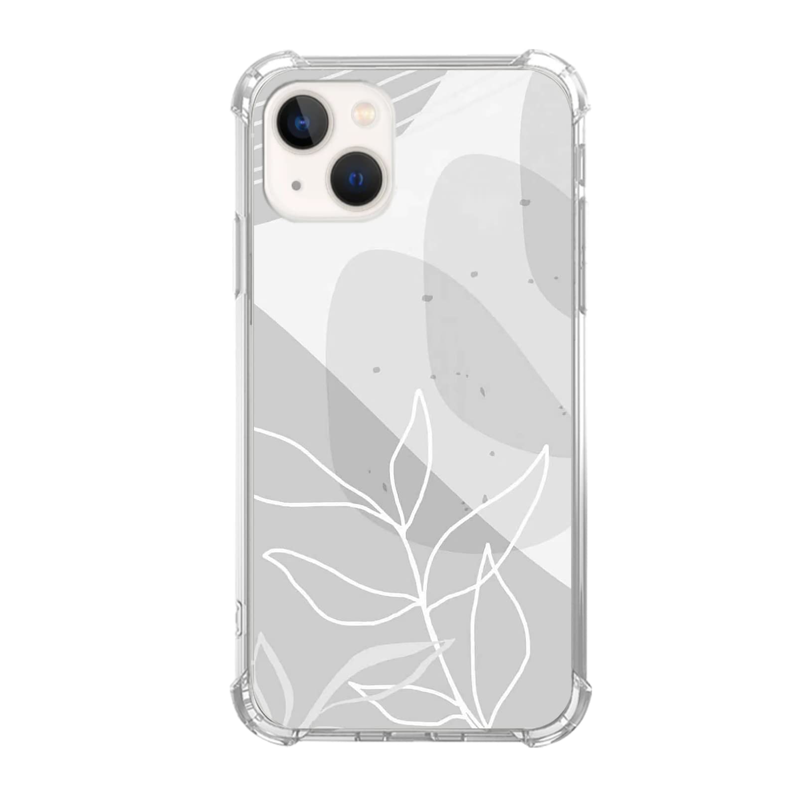 Modern Abstract Floral iPhone 13 Case - Soft TPU Bumper Cover for Women & Men | Trendy Grey Plant Art Design - Perfect for Daily Use, Office & Outdoor Protection
