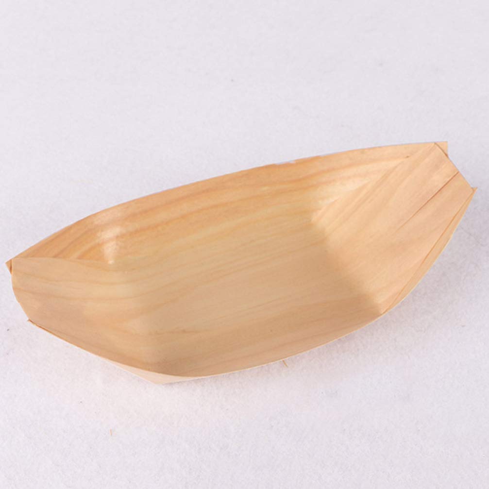 DOITOOL 100pcs Wooden Snack Trays - Natural Boat-Shaped Serving Platters for Appetizers, Nibbles & Party Food - Perfect for Weddings, BBQs, Picnics & Catering Events