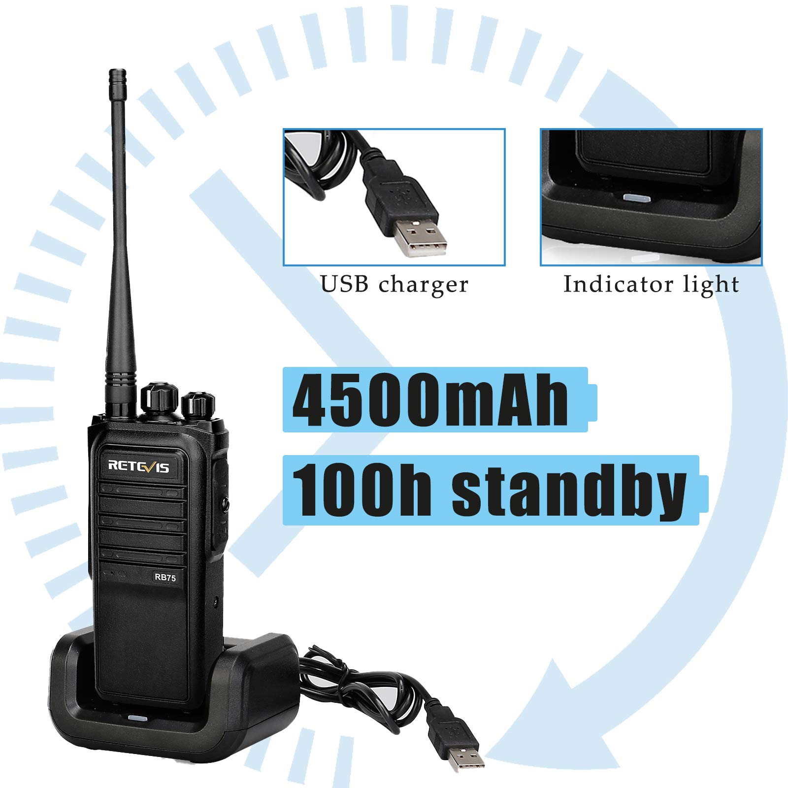 Retevis RB75 Waterproof Walkie Talkies - 5 Watt GMRS Two-Way Radio with IP67 Rating, 4500mAh Battery & Repeater Capability | Long Range Heavy Duty Walkie Talkies for Farm, Church, Manufacturing, School & Construction Sites (10 Pack) | Perfect for Outdoor Adventures, Emergency Communication & Team Coordination