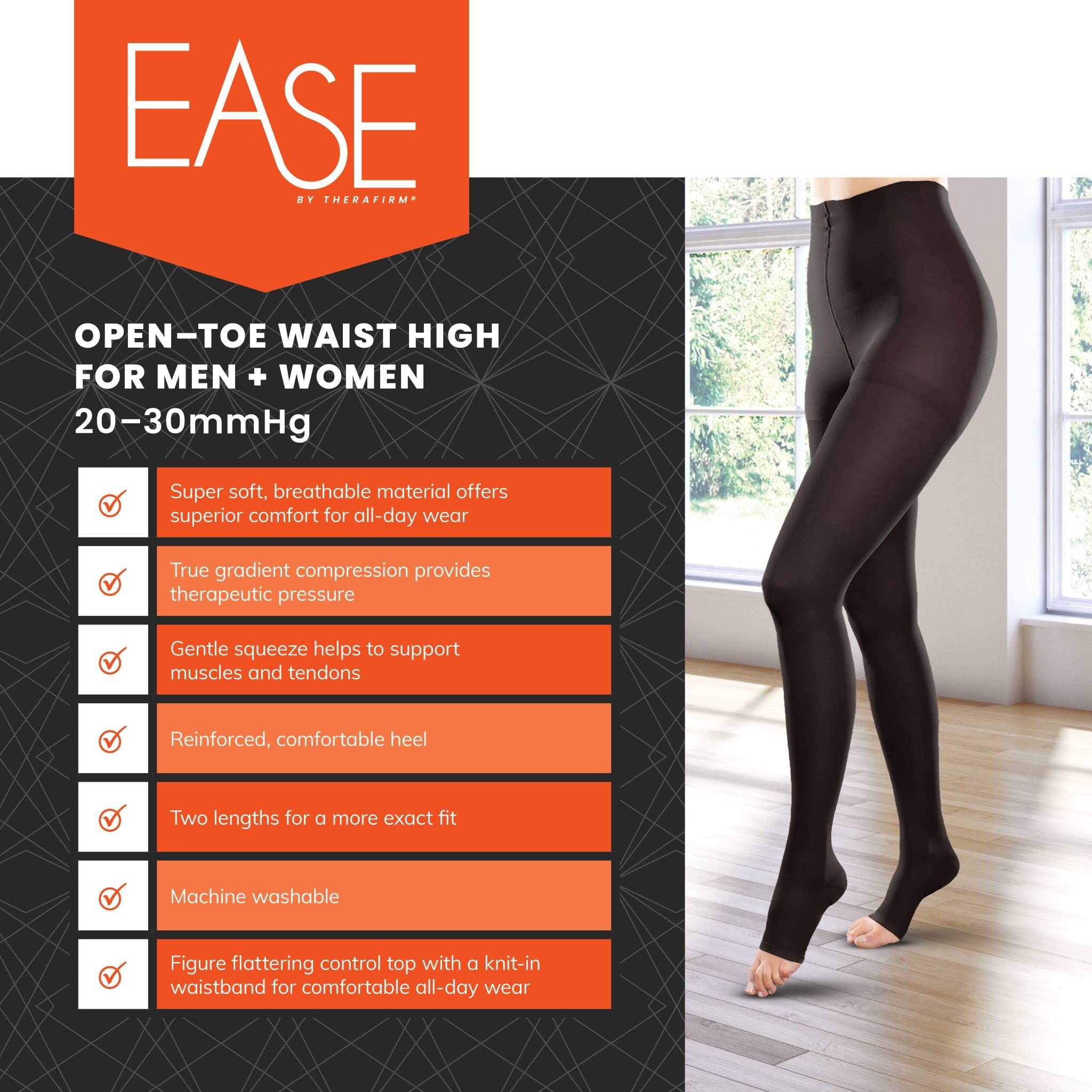 Ease Opaque Open-Toe Waist High Compression Stockings 20-30mmHg - Moderate Support Medical Socks for Women (Sand, Medium Long) - Perfect for Varicose Veins, Pregnancy & Long Flights