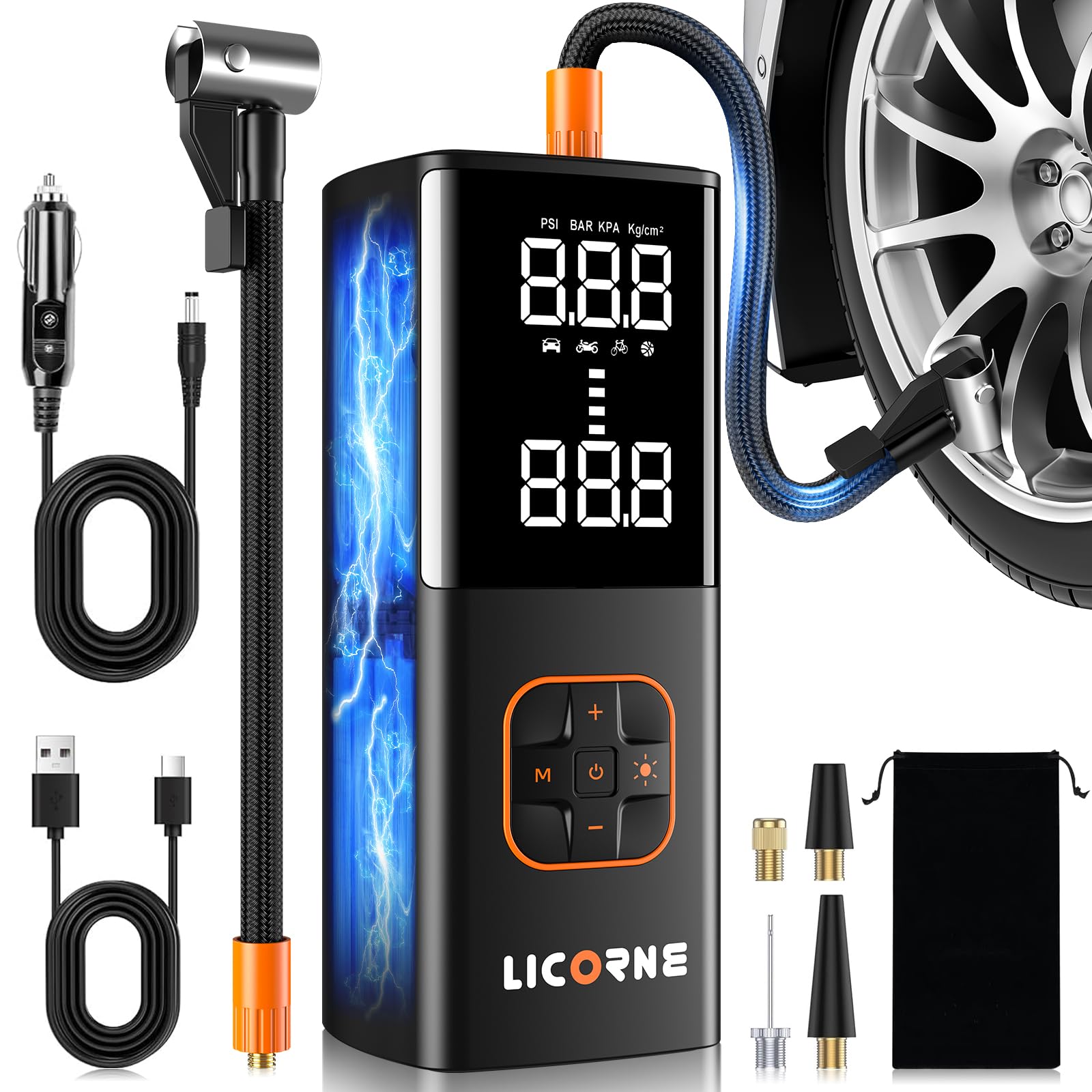 Portable Air Compressor for Car Tires - 180PSI Cordless Tire Inflator with Digital Pressure Gauge, 5X Faster Inflation, Rechargeable Battery - Perfect for Cars, Bikes, Motorcycles & Sports Balls (Ideal for Road Trips, Emergency Use & Home Garage)