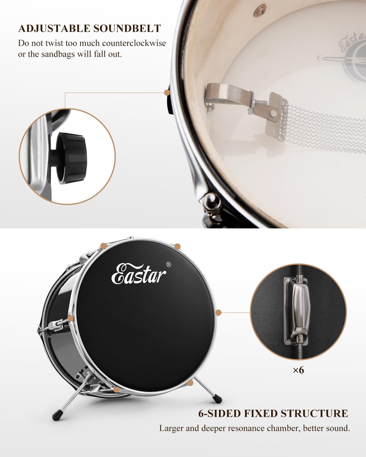 Eastar 14'' Kids Beginner Drum Set - 3 Piece with Bass, Tom, Snare Drum, Adjustable Throne, Cymbal, Pedal & 2 Pairs Drumsticks - Metallic All Black - Perfect for Home Practice, Music Lessons & First Drum Kit for Young Musicians
