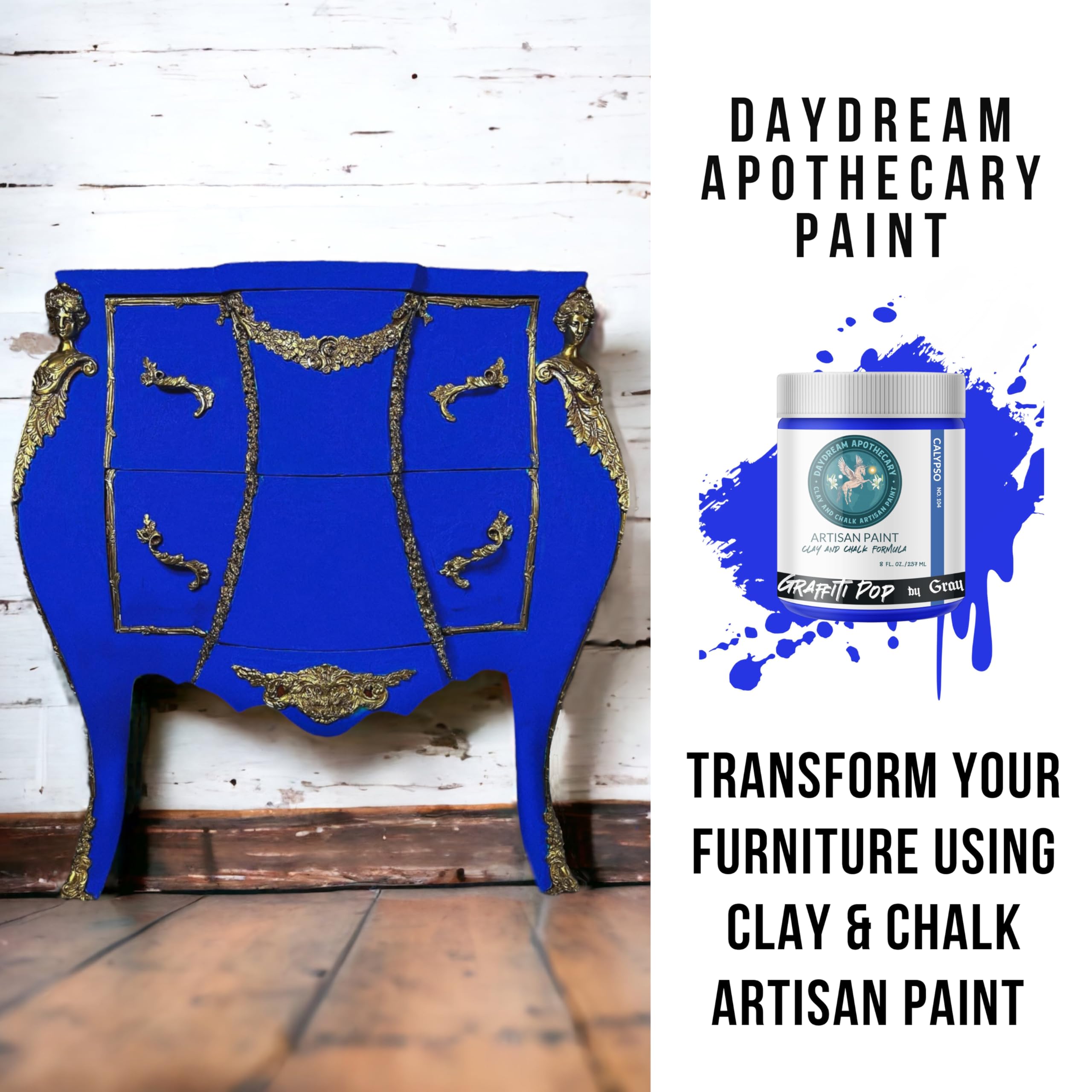 Premium Matte Cobalt Blue Chalk & Clay Paint - 8oz for Furniture, Wood DIY Projects & Home Décor | Non-Toxic Artist & Crafter Paint | Perfect for Shabby Chic Furniture, Cabinets & Crafting Projects