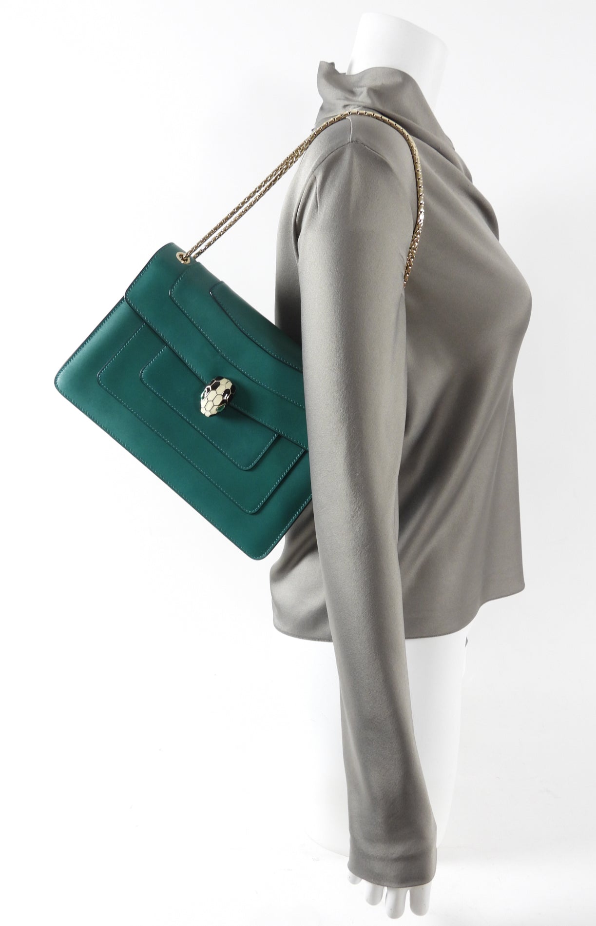 Bulgari Serpenti Forever Green Enamel Snake Shoulder Bag - Luxury Designer Handbag for Women, Perfect for Evening Parties & Special Occasions