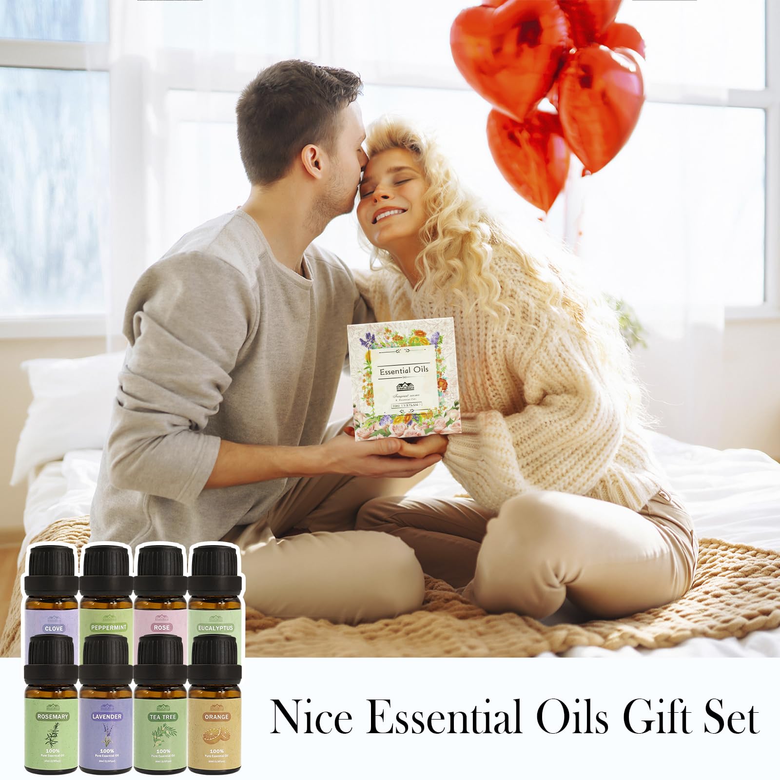 8 Pack 10ML Pure Aromatherapy Essential Oil Set - Peppermint, Lavender, Eucalyptus, Tea Tree, Rose, Rosemary, Clove & Orange for Diffusers, Candle Making, Massage & Relaxation - Spring 2025 Collection