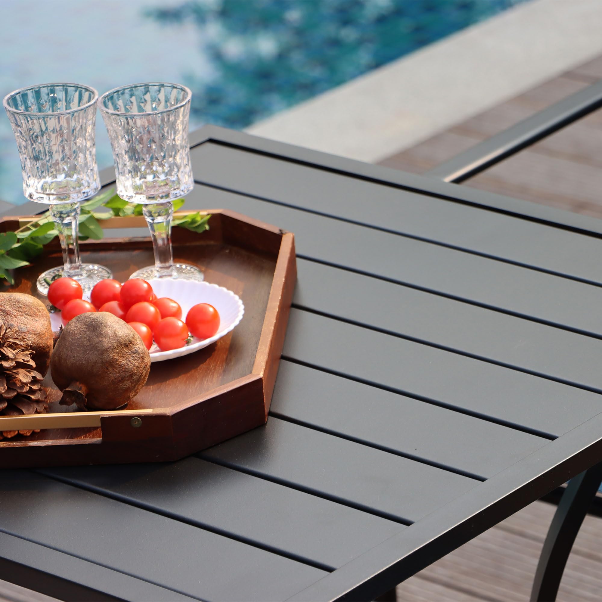 VICLLAX 28x28 Inch Small Patio Dining Table - Black Metal Slatted Tabletop with Storage Shelf for Outdoor Deck, Lawn, Garden & Backyard - Perfect for BBQs, Picnics & Outdoor Entertaining