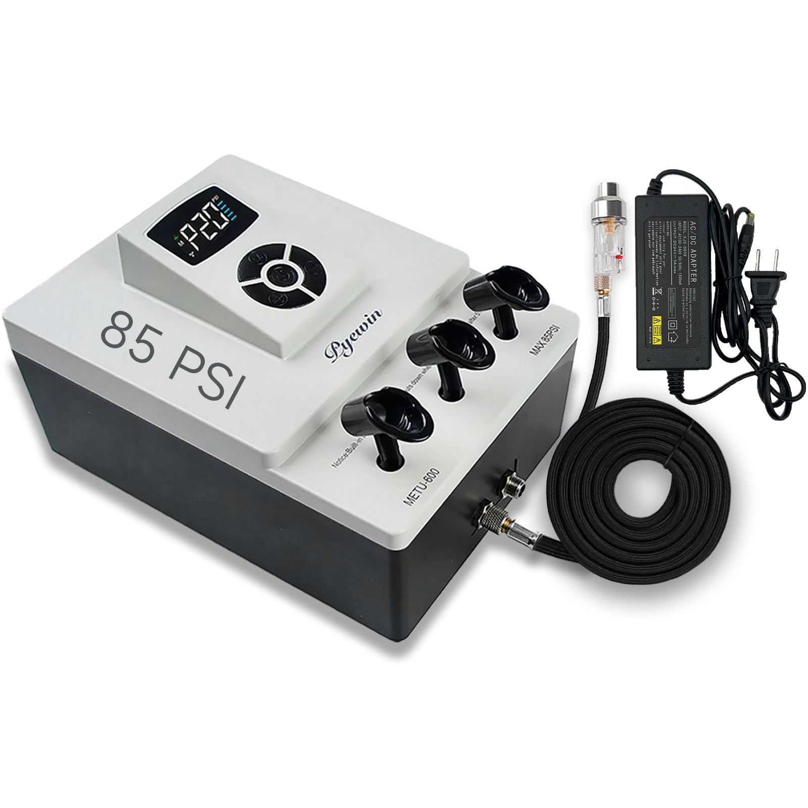 Professional Airbrush Compressor 85 PSI - Quiet Air Compressor for Airbrushing with 20-Gear Pressure Adjustment, Dual 1/8-Inch Threaded Outlets - Perfect for Makeup Artists, Tattoo & Model Painting - Ideal for Home Studio & Professional Airbrush Art