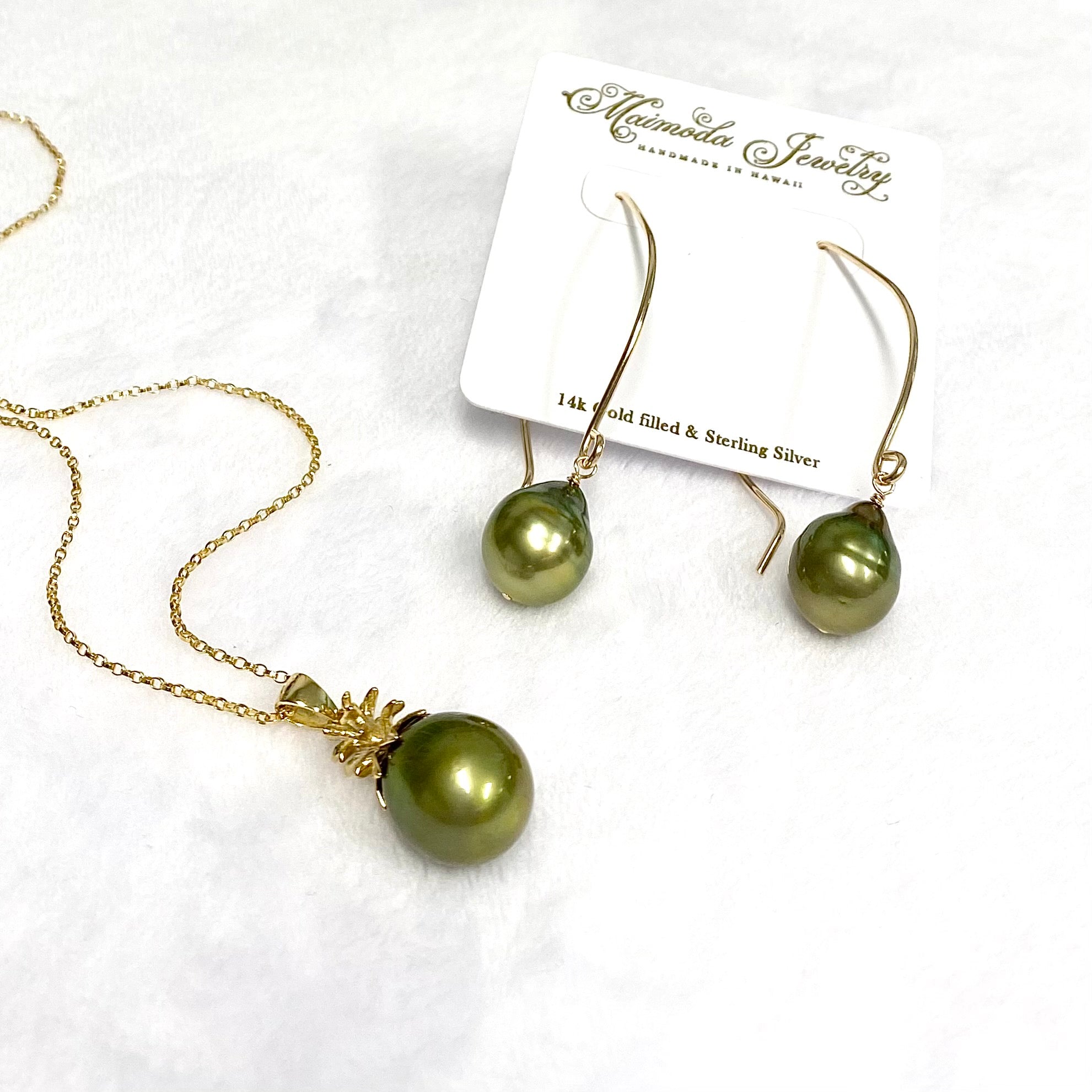 Exquisite Pineapple Pearl Necklace with Pistachio Tahitian Pearls - N380 - Elegant Jewelry for Women, Perfect for Weddings, Parties & Special Occasions