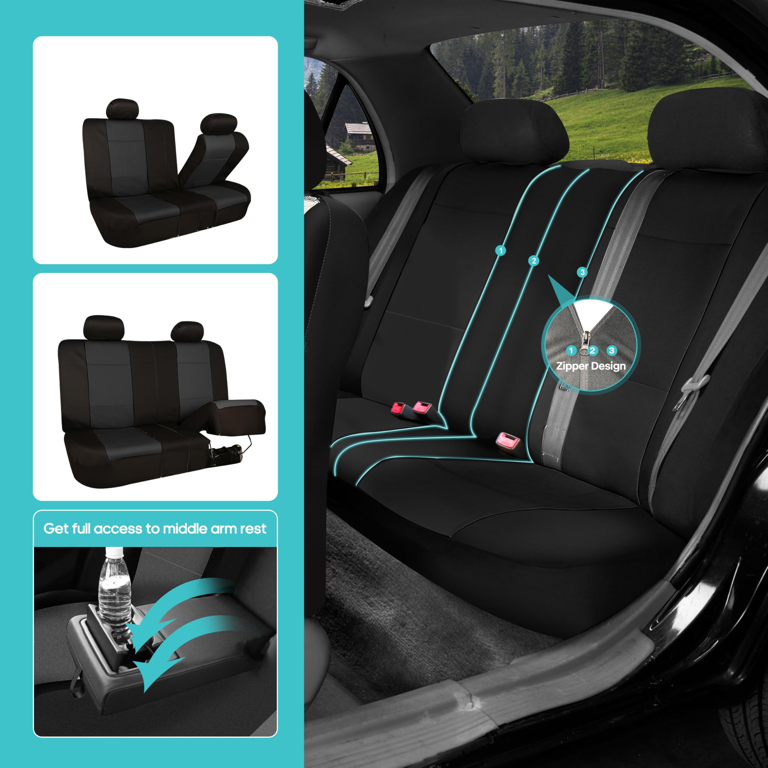 FH Group Neoprene Waterproof 7-Seater Car Seat Covers - 3-Row Full Set for SUVs, Trucks & Vans | Airbag Compatible & Split Design | Perfect for Family Road Trips & Outdoor Adventures (Solid Black)