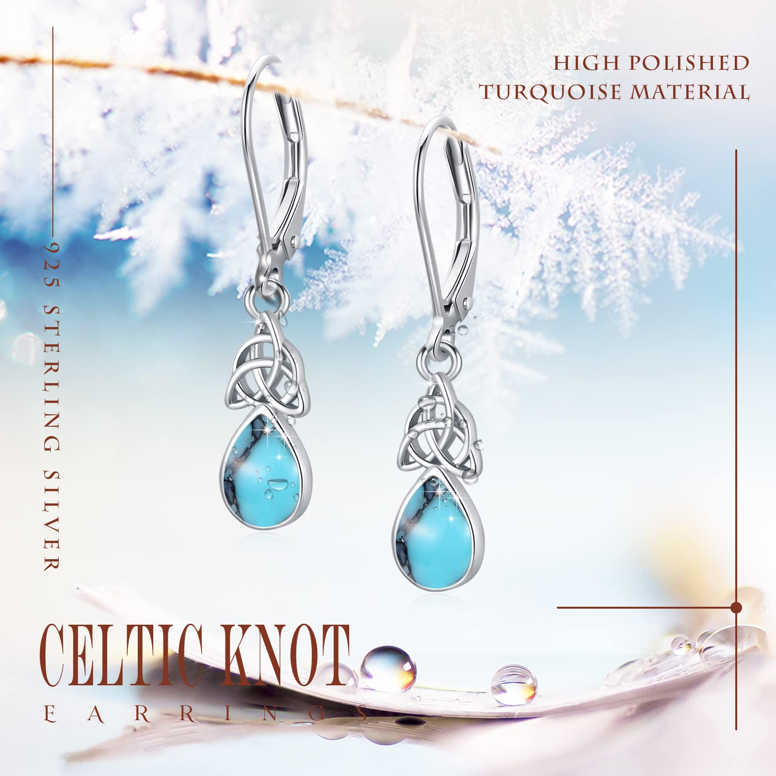 925 Sterling Silver Celtic Knot Leverback Teardrop Earrings for Women - Moonstone/Turquoise/CZ Birthstone Trinity Irish Jewelry | Perfect for St. Patrick's Day, Irish Weddings & Celtic-Themed Gifts