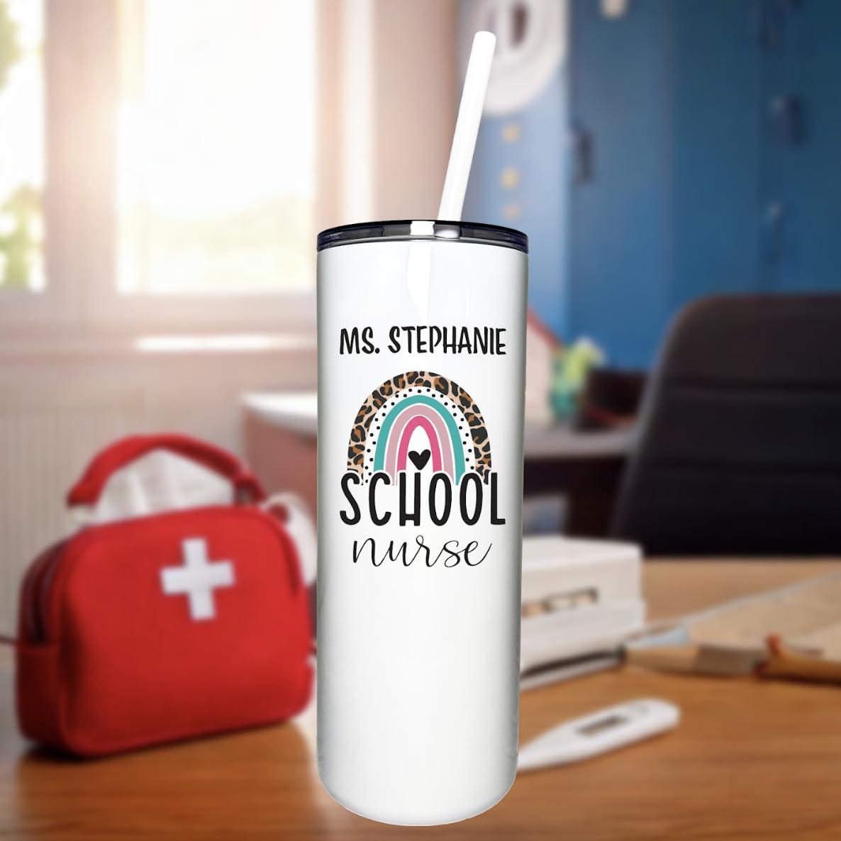 AVITO Personalized School Nurse Tumbler - 18oz Stainless Steel Vacuum Insulated Cup with Lid & Straw - Custom Teacher Gift for Back to School, End of Year - Perfect for Coffee, Tea & Cold Drinks at School or Office