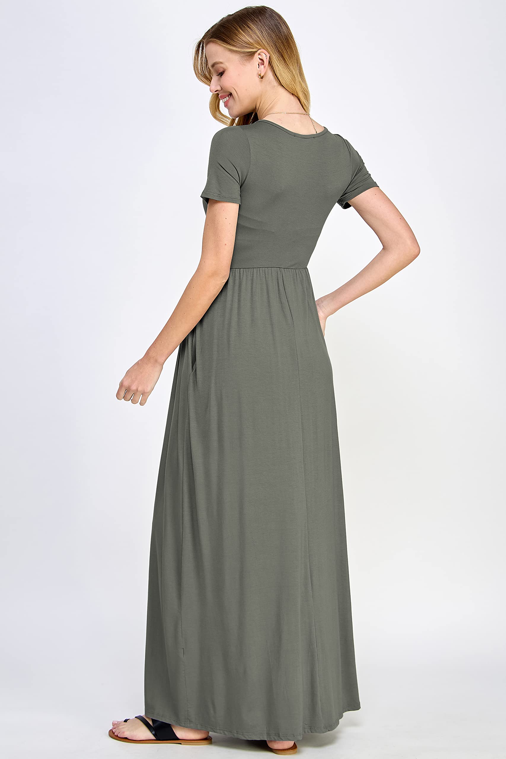 LaClef Women's Maternity Maxi Dress with Side Pockets - Flowy Pregnancy Dress for Baby Shower, Maternity Photoshoot, Beach Vacation & Everyday Comfort