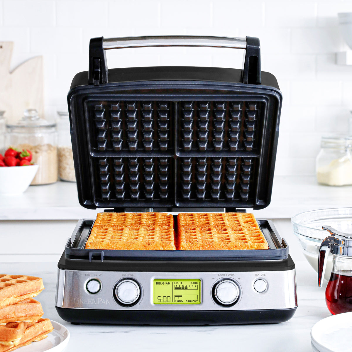 Elite Ceramic Nonstick 4 Square Waffle Maker - Fast Heating, Easy Clean, Perfect for Breakfast & Brunch - Black (Ideal for Home, Restaurant, or Hotel Use)