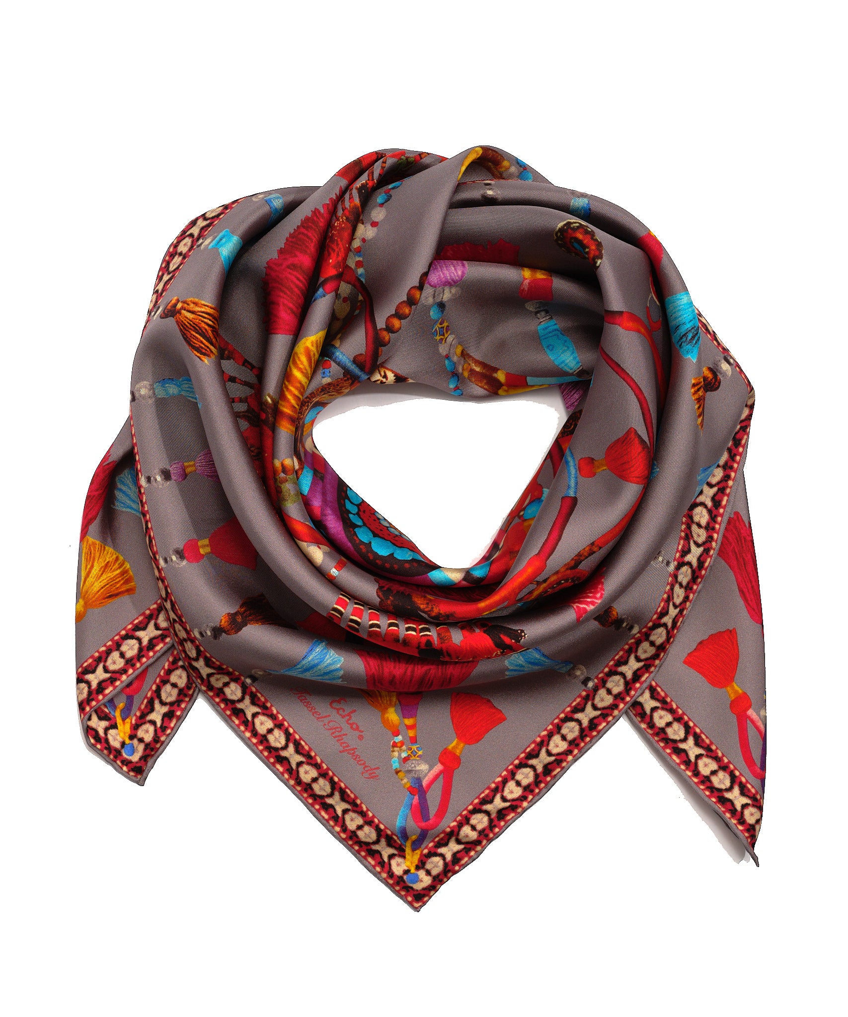 Tassel Rhapsody 35 Silk Square Scarf - Elegant Fashion Accessory for Women, Gift Wrapping & Home Decor | Perfect for Office, Party & Travel