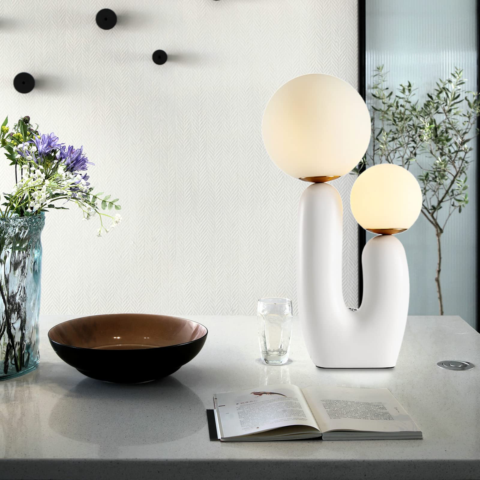 Arturesthome Modern Nordic Nightstand Desk Lamp - White LED Bedside Table Lamp with Bulbs Included for Bedroom, Living Room & Office Decor
