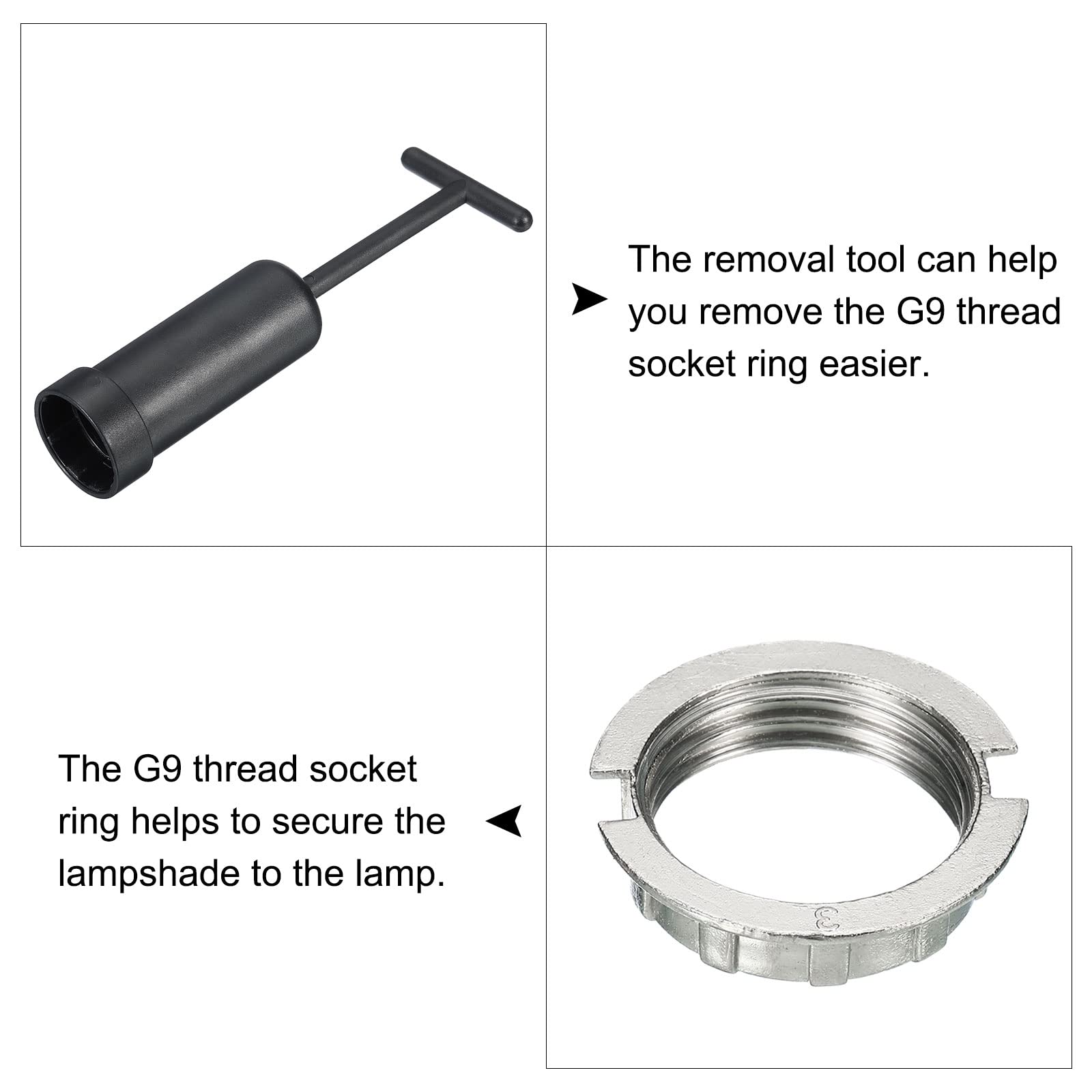 MECCANIXITY G9 Light Socket Rings - Metal Lamp Shade Holder Replacement Ring M20 with Removal Tool (2-Pack) - Perfect for Chandeliers, Ceiling Lights & Home Lighting Fixtures