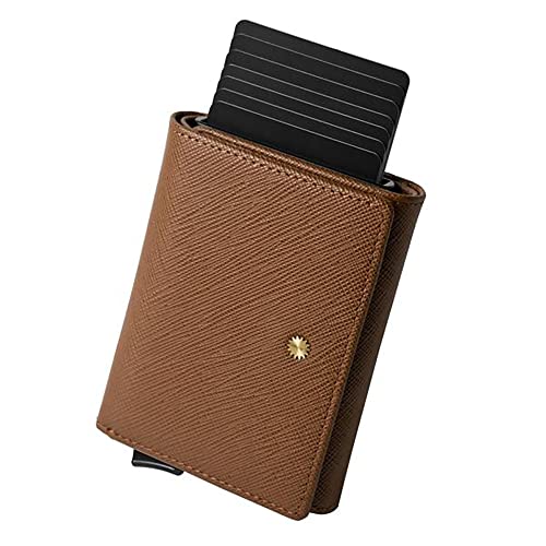 Brown Saffiano Leather / Matte Black Smart Card Holder