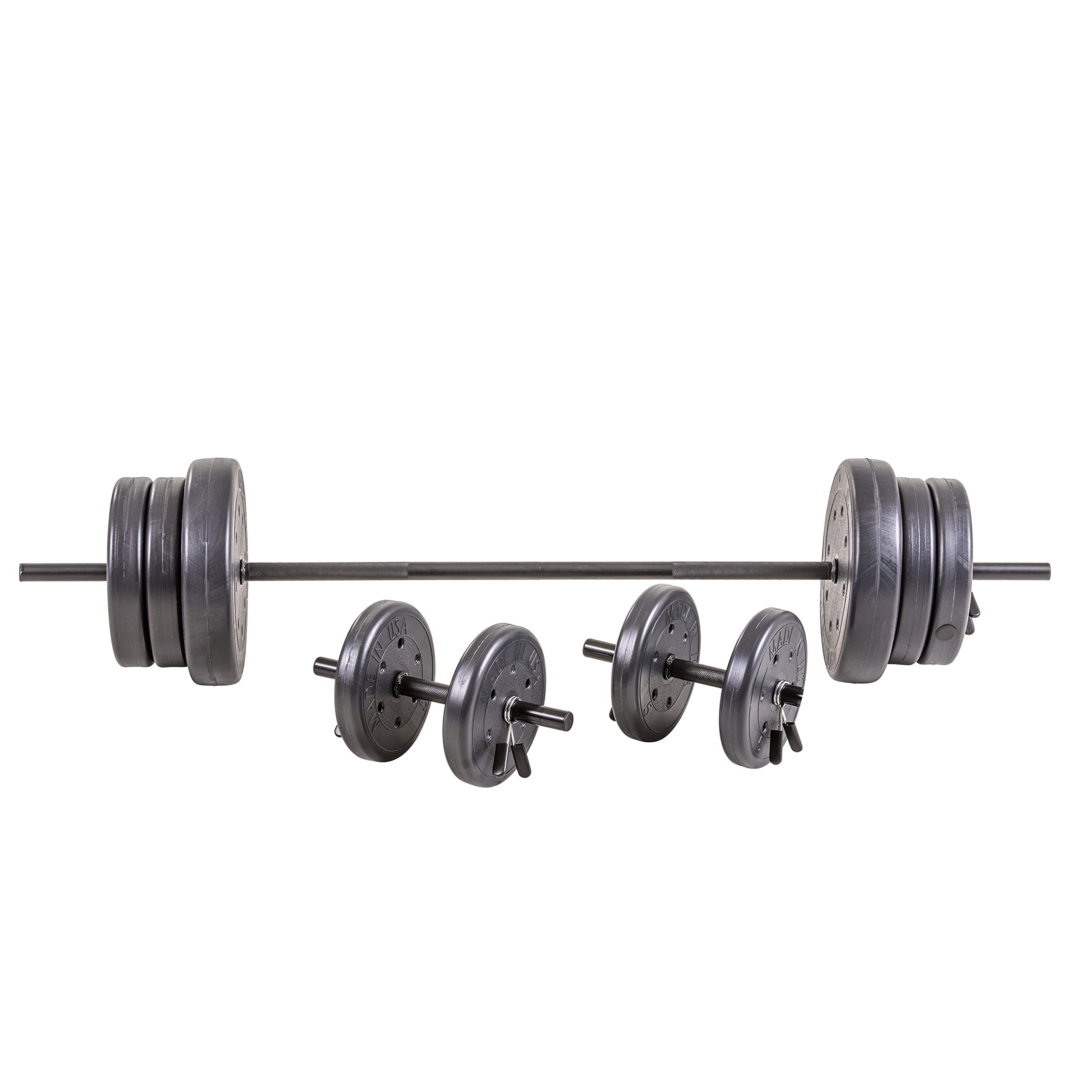 105 Pound Adjustable Barbell Weight Set for Home Gym - Includes 2 Dumbbell Bars & 6ft Olympic Bar | Perfect for Strength Training, CrossFit & Home Workouts (Black)