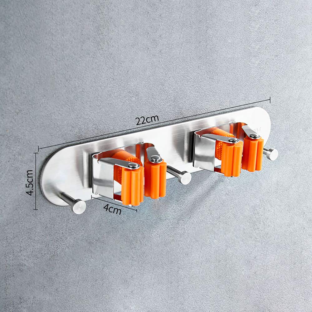 Stainless Steel Wall-Mounted Broom & Mop Holder - No Drill Installation, Space-Saving Cleaning Tool Organizer for Kitchen, Bathroom, Garage, Balcony | Perfect for Storing Brooms, Mops, Dustpans & Cleaning Supplies
