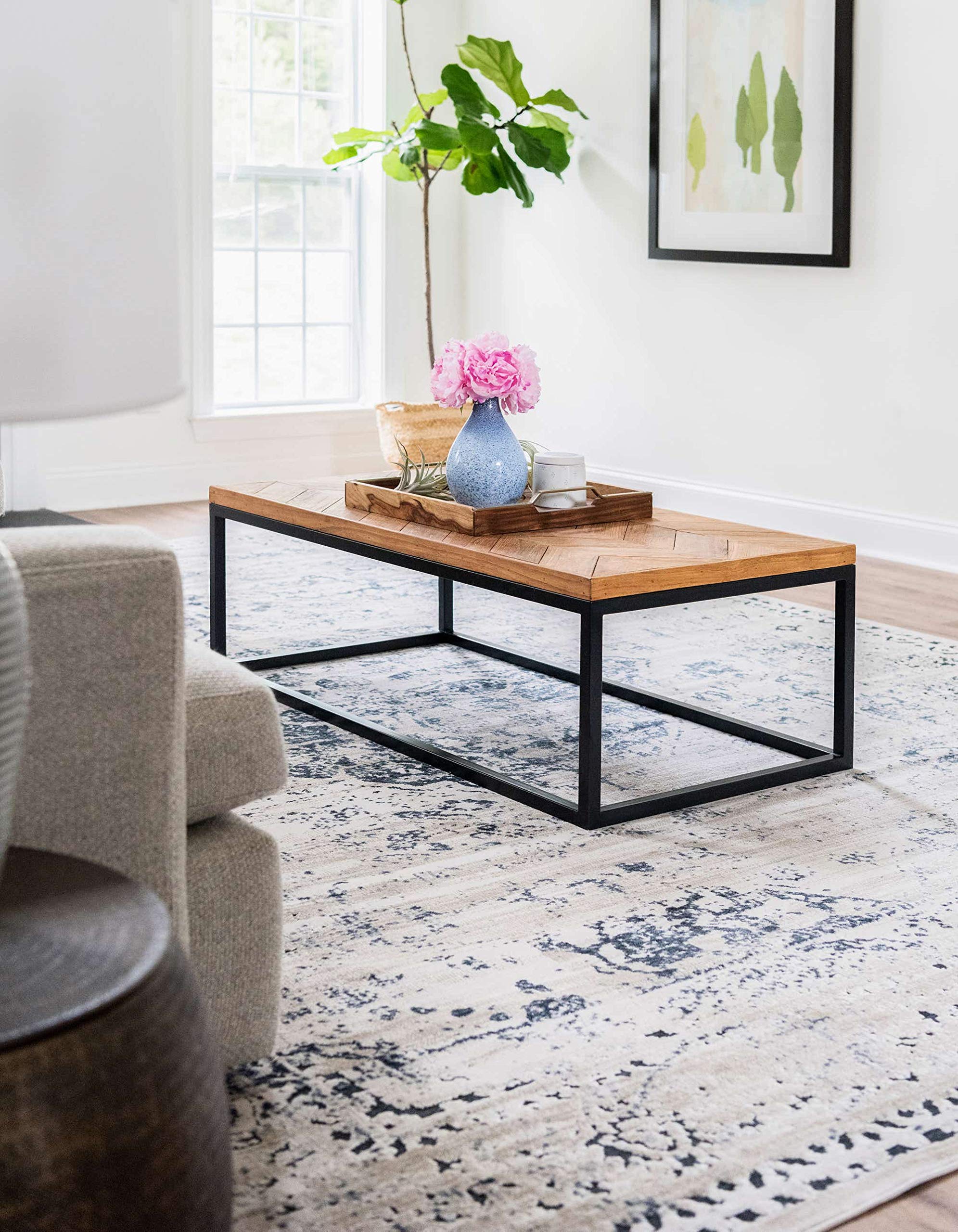Unique Loom Chateau Collection Dark Blue/Beige Area Rug 7'1