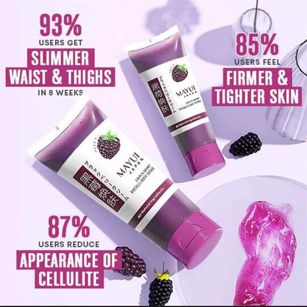 Mayui Japan Juniperberry Byecellu Body Scrub - Organic Blackberry Rejuvenating Exfoliator with Niacinamide, Deep Cleansing & Moisturizing Bath Scrub for Smooth Skin (200ml) - Perfect for Spa Day, Dry Skin Care & Post-Workout Refreshment