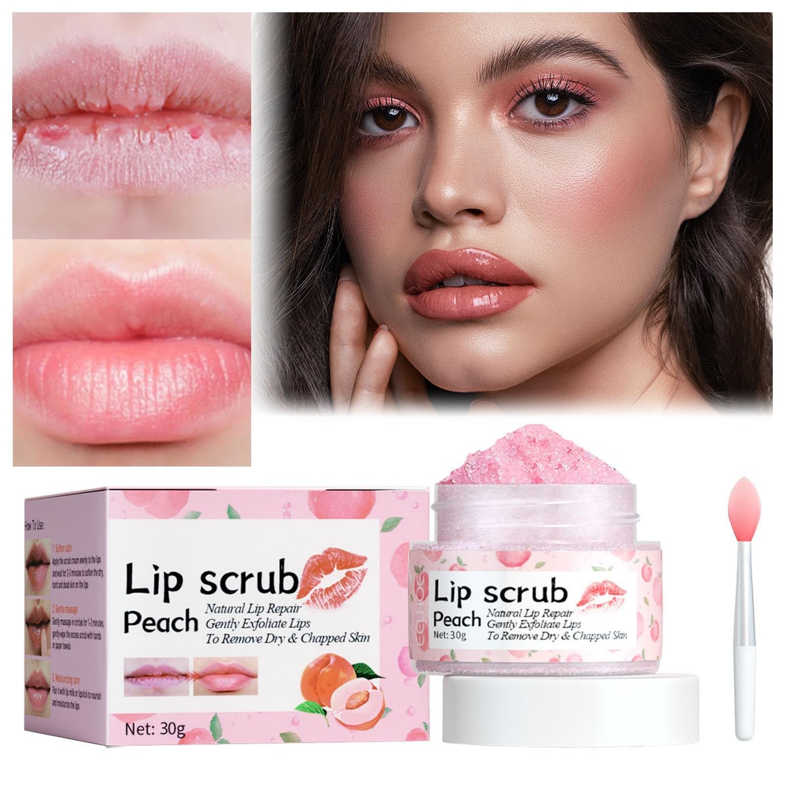 Peach Lip Scrub & Plumper - Hydrating Exfoliator for Dry Lips, Fades Lip Lines & Revitalizes - 99% Aloe Gel Lipstick for Natural Lip Care - Perfect for Daily Use & Nighttime Lip Treatment (One Size)