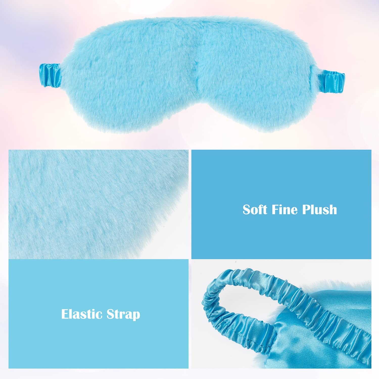 RAYNAG 4 Pack Soft Plush Sleep Eye Mask - Comfortable Silky Blindfold for Sleeping, Travel & Relaxation - Cozy Downy Fabric for Women & Men - Perfect Gift for Birthday Party Favors (Blue)