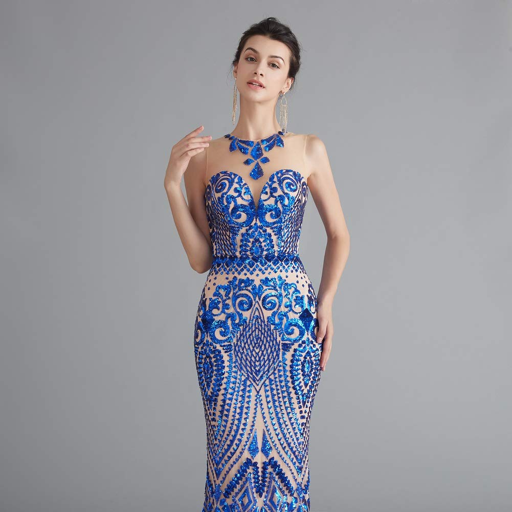 Sparkly Sequin Mermaid Evening Dress in Gold/Royal Blue - Elegant Trumpet Prom Gown for Women | Perfect for Parties, Galas, and Formal Events
