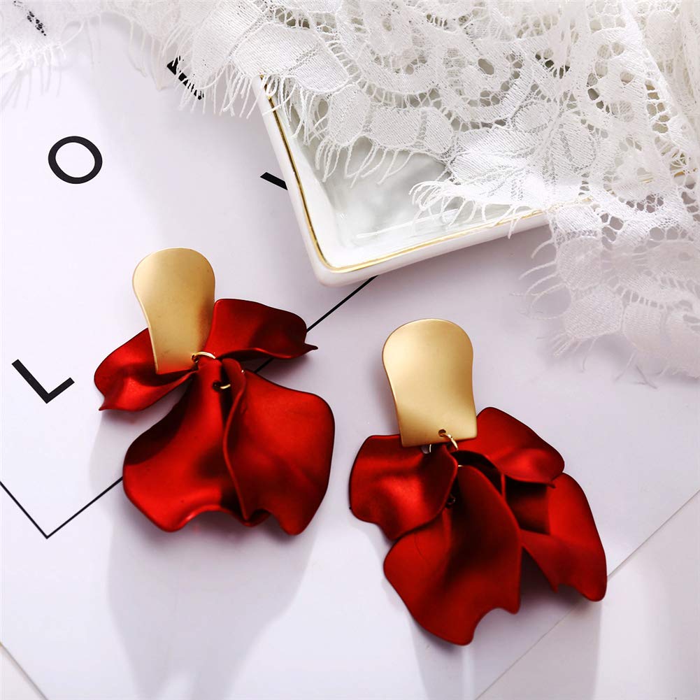Elegant Rose Petal Dangle Earrings for Women - Long Drop Floral Tassel Statement Earrings - Exaggerated Tiered Flower Jewelry for Wedding, Party & Special Occasions