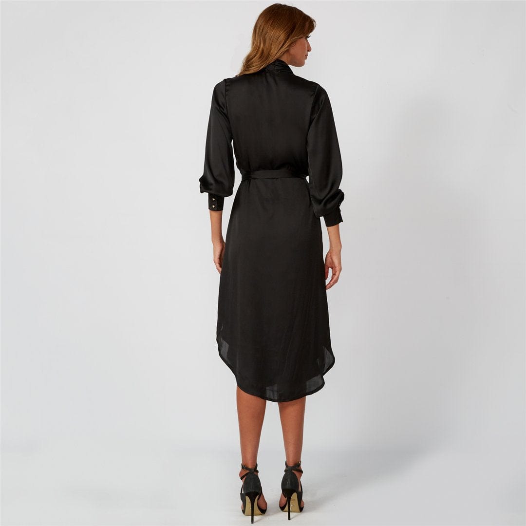 ARABELLA Black Lantern Sleeve Midi Shirt Dress for Women | Elegant Office Wear & Casual Outfit | Perfect for Work, Date Night and Spring Fashion