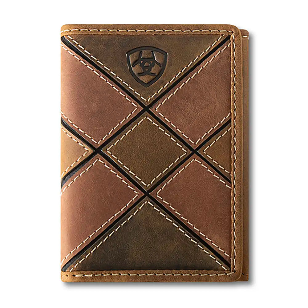 Ariat Patchwork Embossed Genuine Leather Men's Trifold Wallet - Slim RFID Blocking Bifold Wallet for Men, Perfect for Everyday Carry, Travel & Business Use