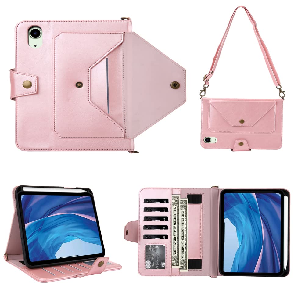 TechCode PU Leather Wallet Case for iPad Air 3 (2019) & iPad Pro 10.5 - Rose Gold Protective Cover with Card Slots, Cash Pocket, Pen Holder & Adjustable Shoulder Strap | Perfect for Work, Travel & Daily Use